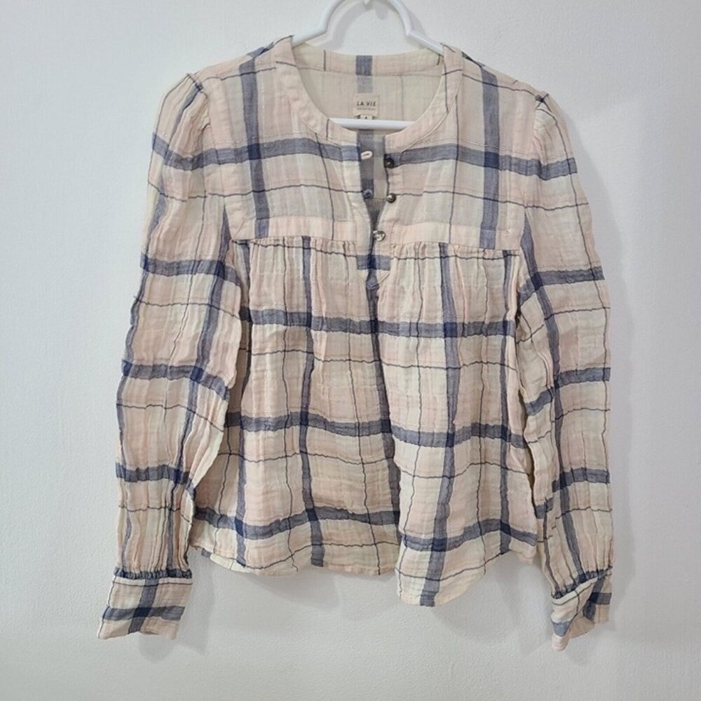 Rebecca Taylor La Vie Womens Long Sleeve Pop Over Plaid Button Up Top Shirt Sz S